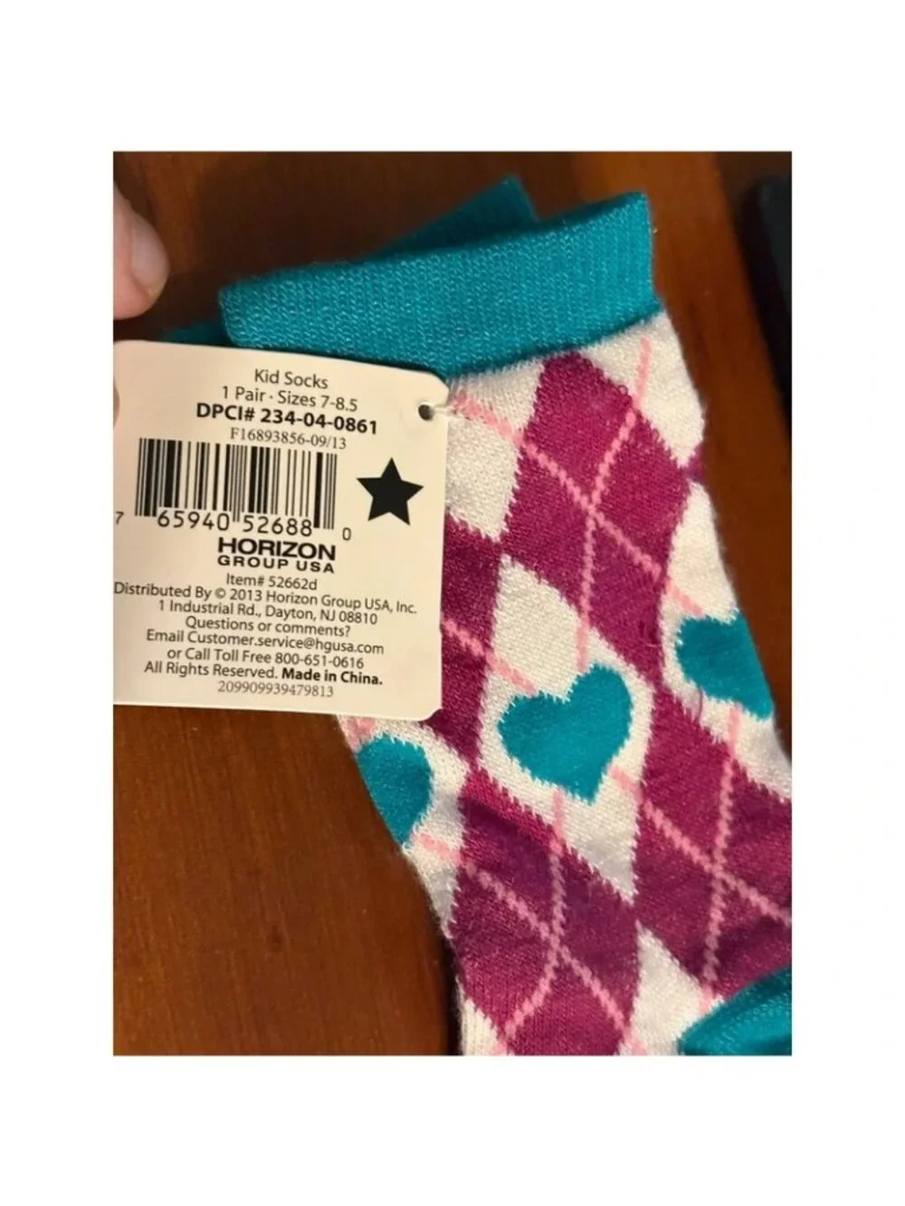 Girls Socks 7-8.5 Teal & Purple Argyle Heart Pattern Polyester Blend Horizon Gro